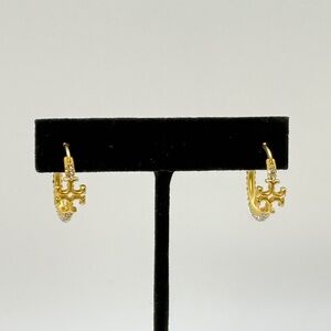 Tory Burch Gold Crystal Logo Hoop Earrings ✨